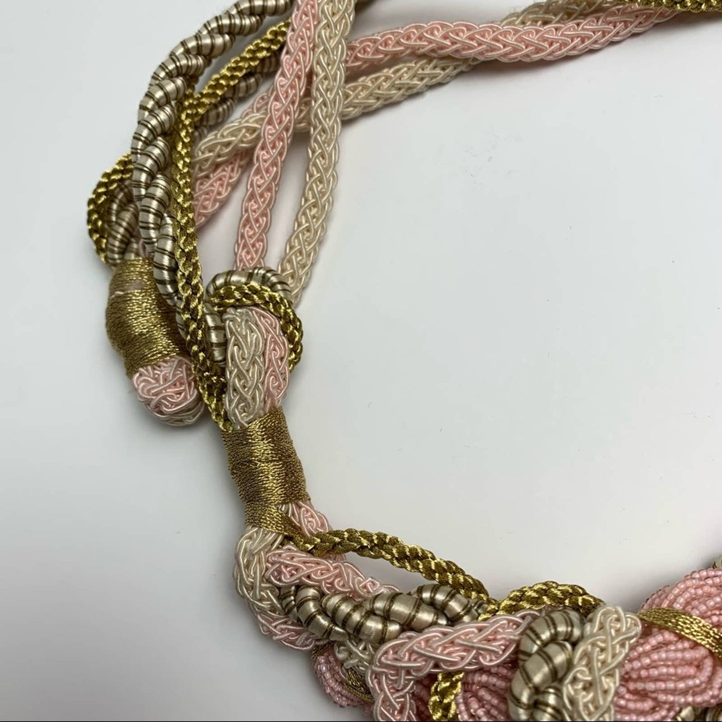 Vintage 70s 80s Beaded Braided Rope Belt Pink Gold Statement Cord