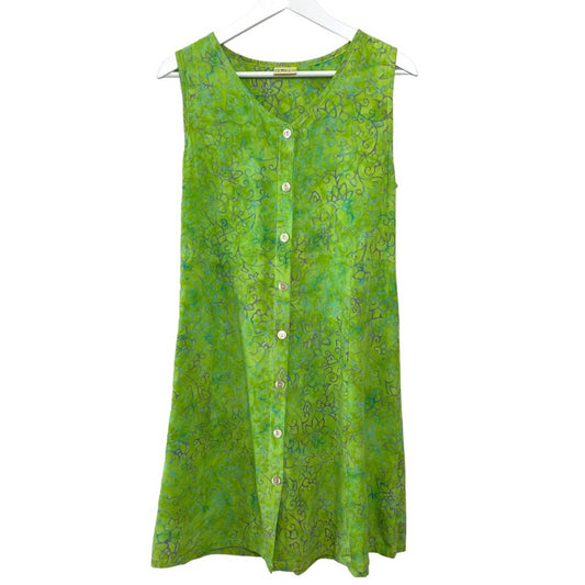 A World Apart Hawaiian Dress Green Button Down Shell Sleeveless Mini Small