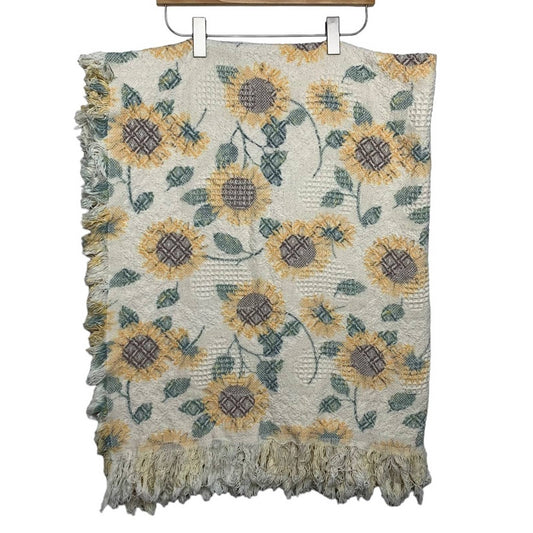 Vintage Sunflower Throw Blanket Hearts Fringe Knit