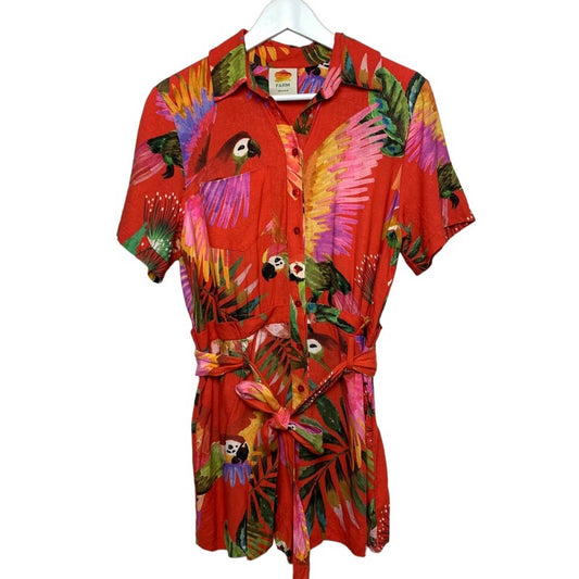 Farm Rio Red Macaw Romper Small Tropical Print