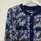 80s Breli Blue and White Dress Floral Gold USA 10 Fit flare Midi
