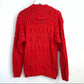 80s Baszio Red Chunky Knit Cardigan Sweater Button Down V Neck Large Cable