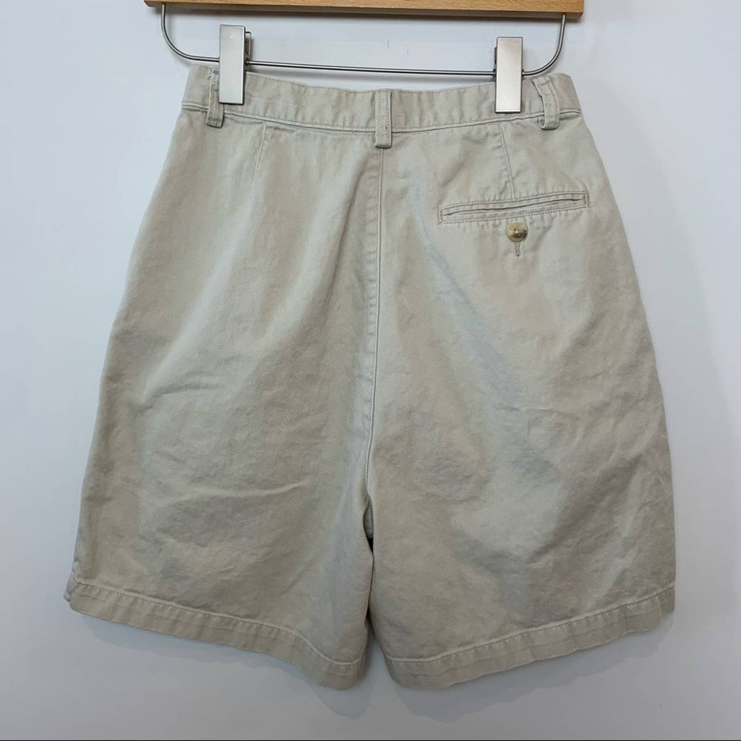 Vintage 90s Pivot Rulea High Rise Trouser Shorts Longer Length Khaki Beige 27