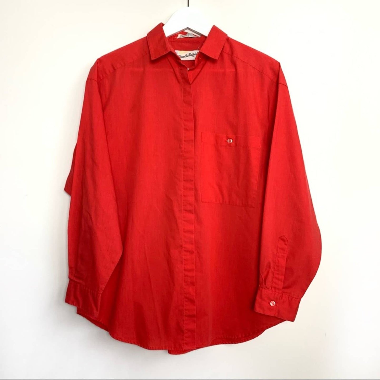80s Diane Von Furstenberg Button Down Collared Shirt Size Medium Red Orange