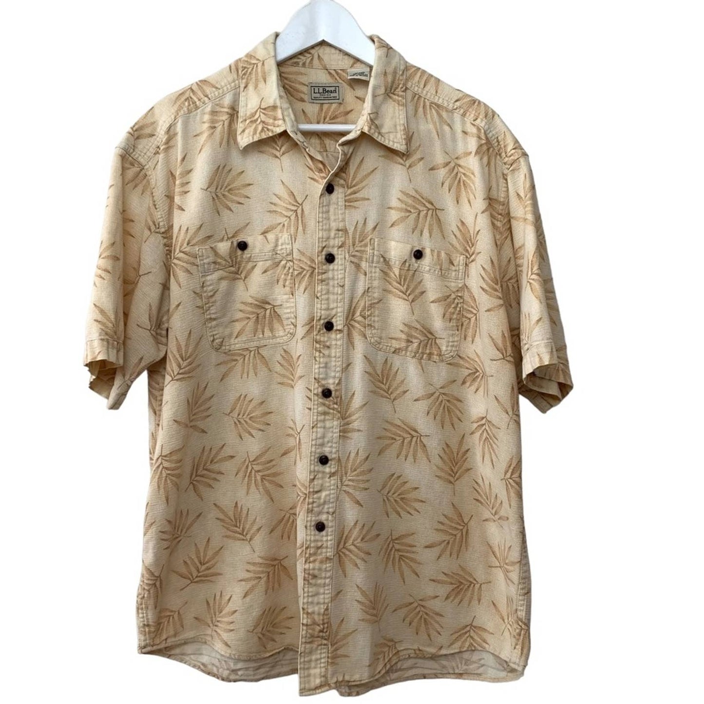 Vintage L.L. Bean Hawaiian Shirt Short Sleeve Button Down Collared Shirt Large