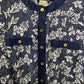 80s Breli Blue and White Dress Floral Gold USA 10 Fit flare Midi