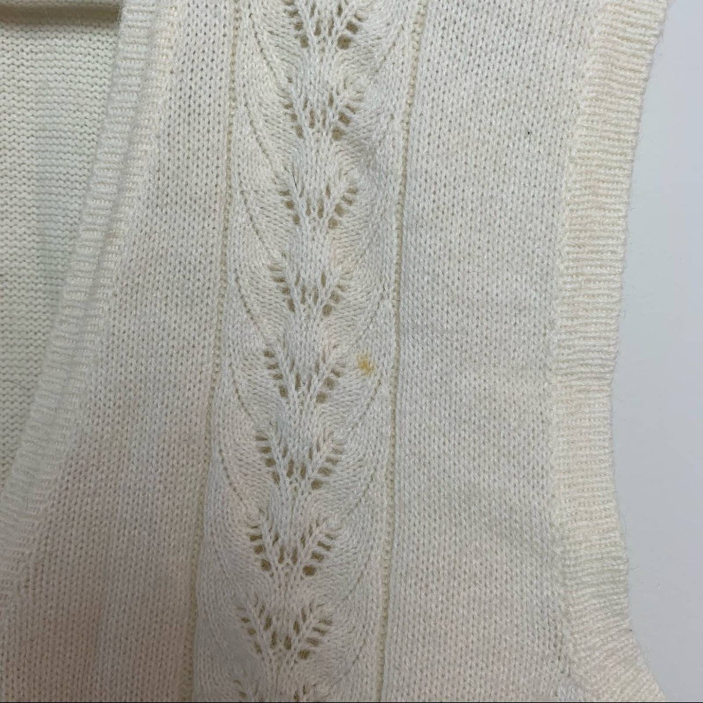 80s Tan F Jay Cream Knit Sweater Vest Pearl Buttons XL Grandpa Academia