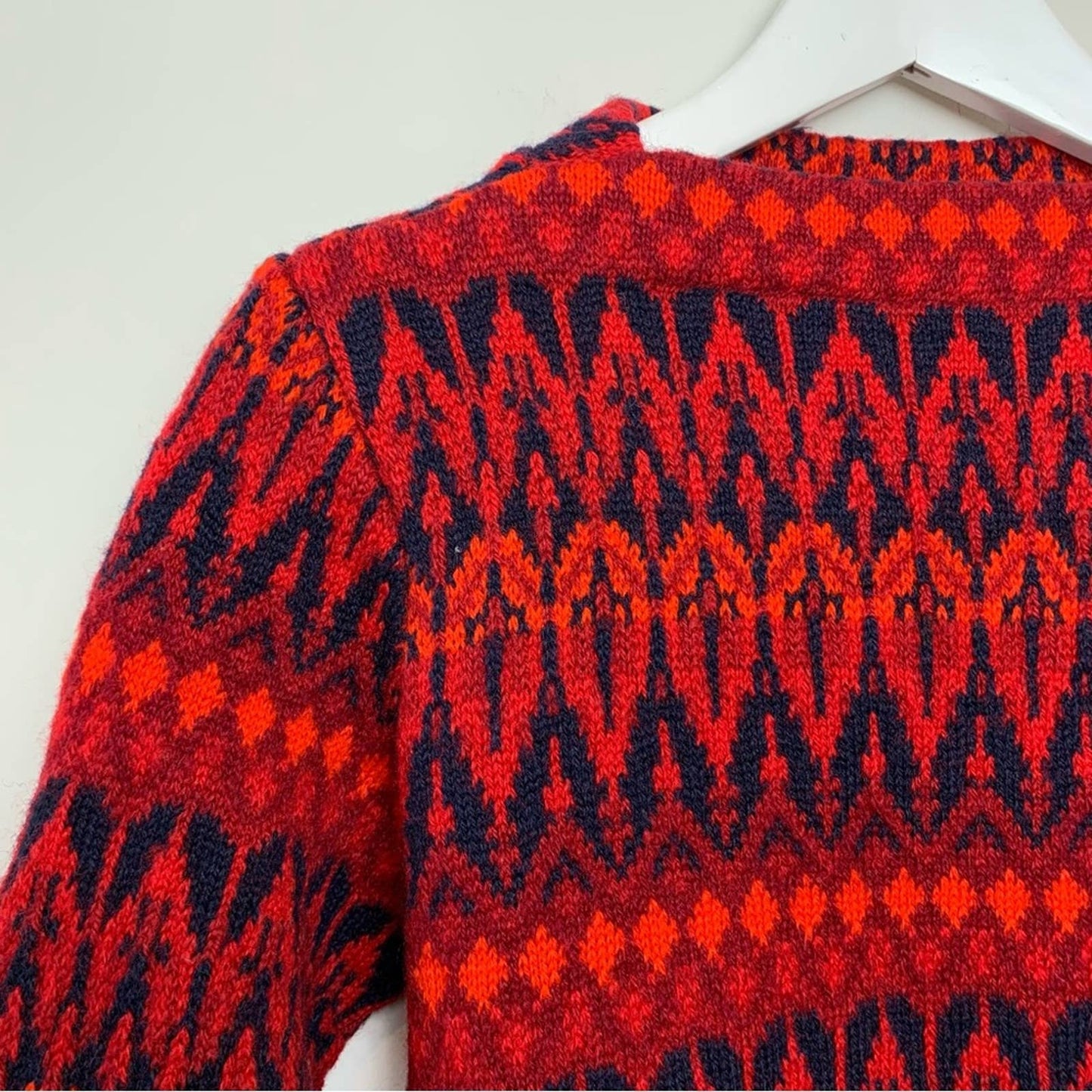 Vintage Nordic Fair Isle Sweater Boatneck Pullover Chunky Knit XS