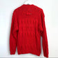 80s Baszio Red Chunky Knit Cardigan Sweater Button Down V Neck Large Cable