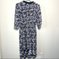 80s Breli Blue and White Dress Floral Gold USA 10 Fit flare Midi