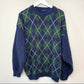 Vintage Izod 90s Argyle Chunky Knit Grandpa Sweater XL Cotton Oversized Blue